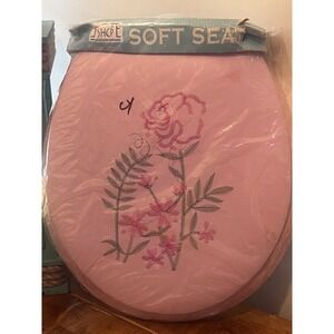 Soft Seat Vintage Embroidered Pink Retro Cushioned Toilet Seat NOS Flowers Rare